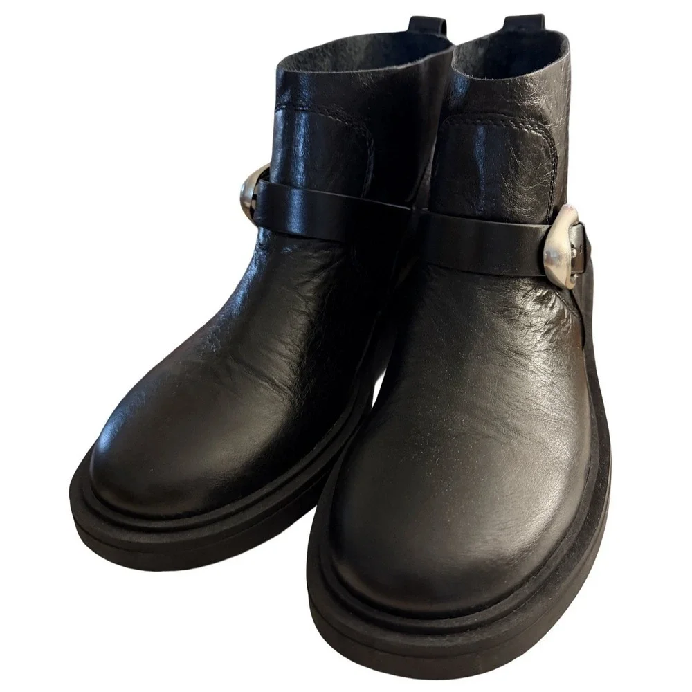 NEW Aerosoles Women's Leather Gill Ankle Boot Black Size 9M